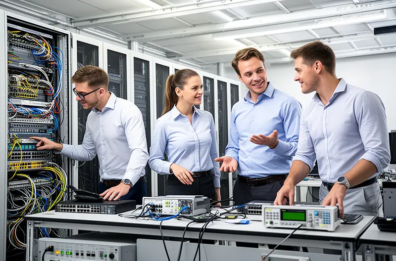 Equipo de servicios gestionados de Impulso en sesión de revisión mensual con cliente Equipo de servicios gestionados de Impulso en sesión de revisión mensual con cliente